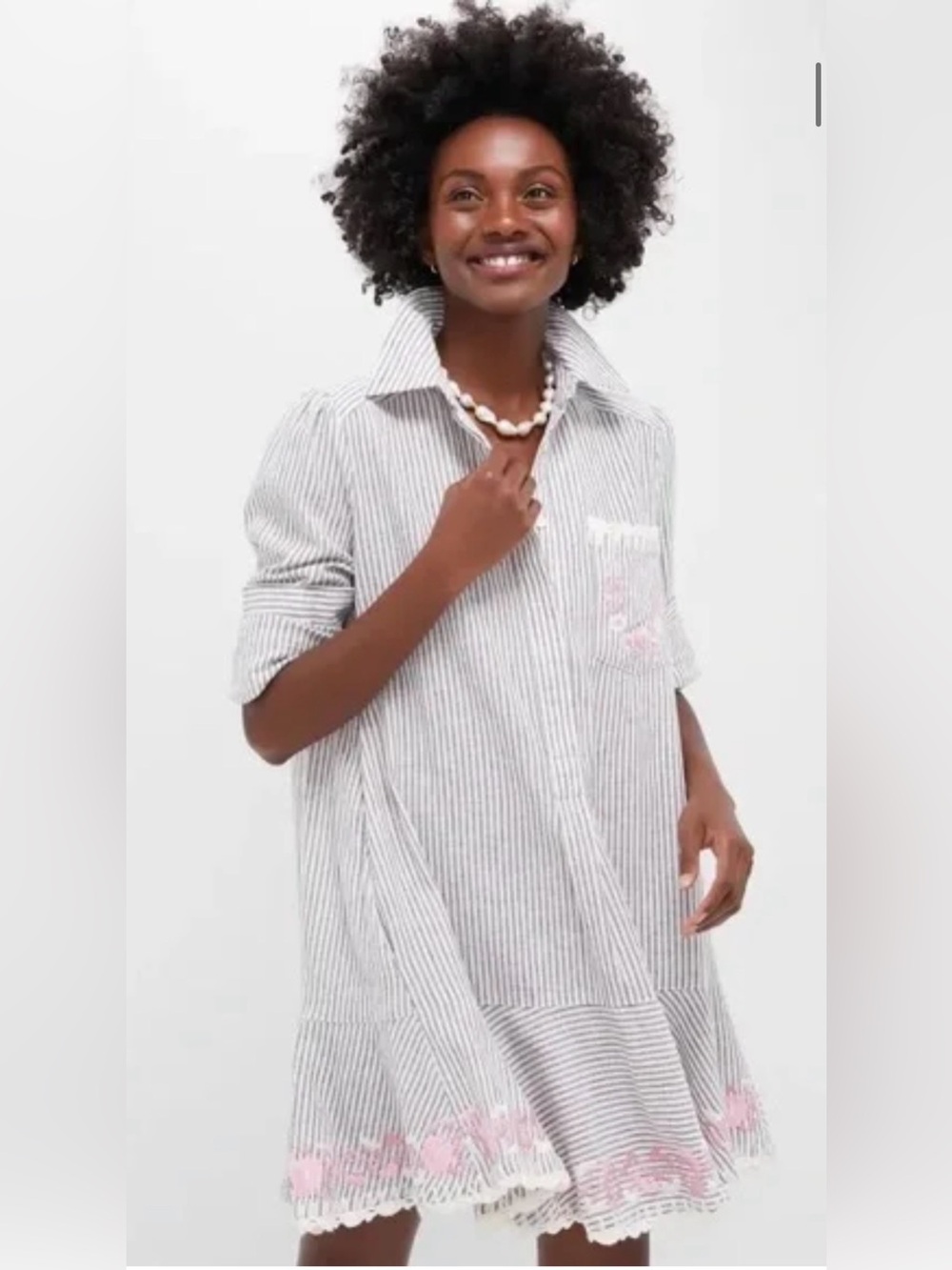 NWT Tuckernuck Tan Stripe Embroidered Floral Callahan Shirt Dress